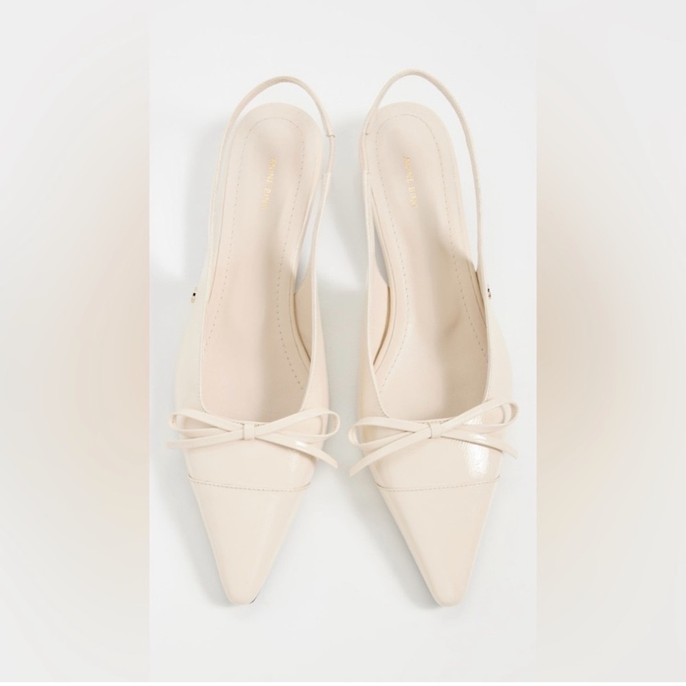 Anine Bing Zoey Slingback Heels in Bone Crinkled Patent